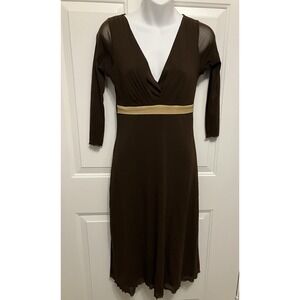 Vtg Weston‎ Wear 90s Lettuce Hem Midi Bodycon Brown Dress Women's Size Medium